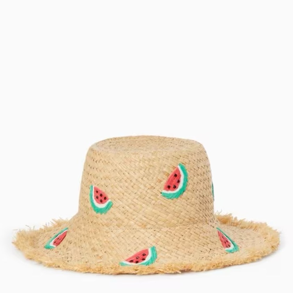 ♠️Kate Spade Watermelon Embroidered Party Natural Straw Cloche Hat NWT
